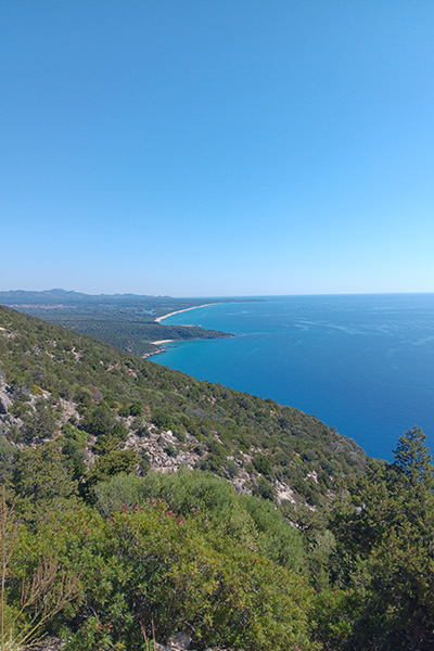 Ausblick über die Küste und das Meer Richtung Cala Cartoe, Sardinien